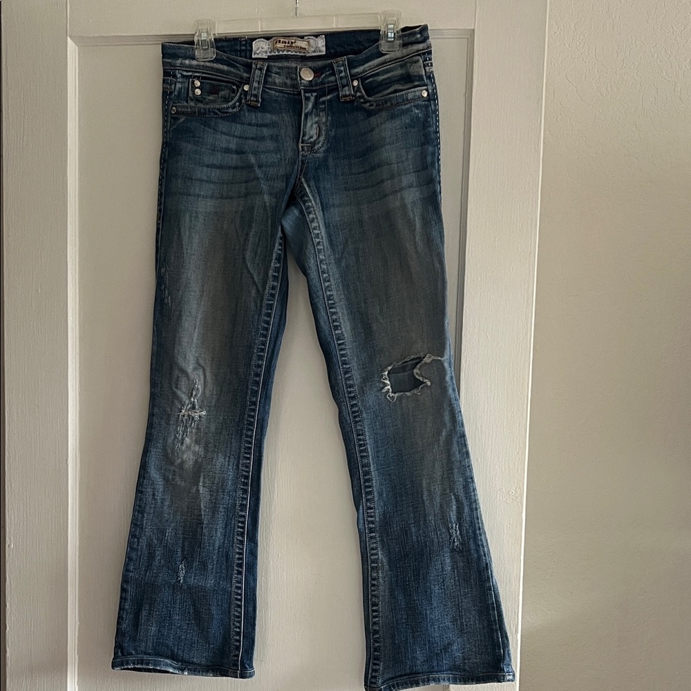 Vintage Stylish Distressed Blue Flare Jeans
